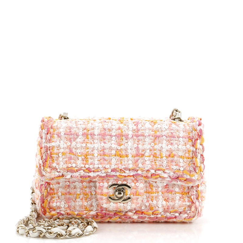 Classic Single Flap Bag Braided Quilted Tweed with Sequins Mini