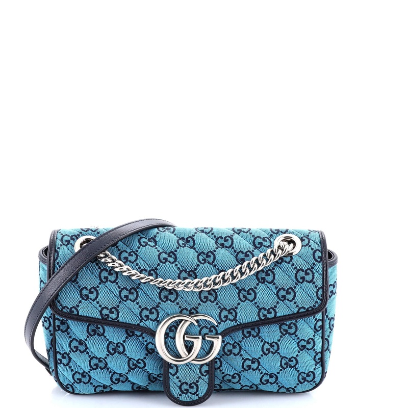 GG Marmont Flap Bag Diagonal Quilted GG Canvas with Leather Small