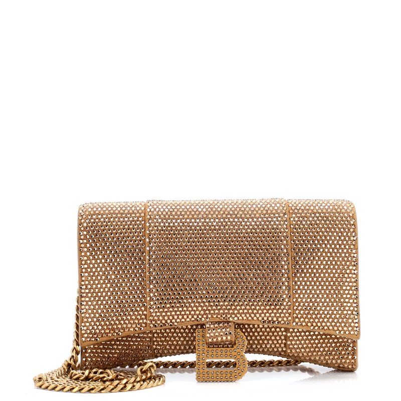 Hourglass Chain Wallet Suede with Crystals