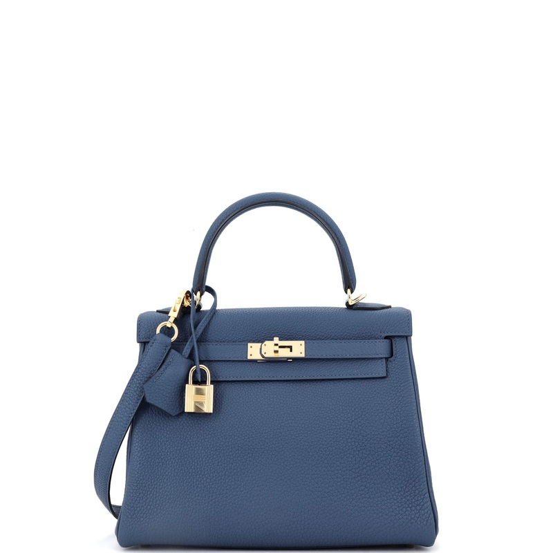 Kelly Handbag Bleu Tie Togo with Permabrass Hardware 25
