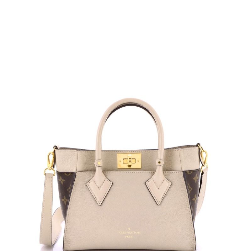On My Side Tote Leather with Monogram Canvas PM