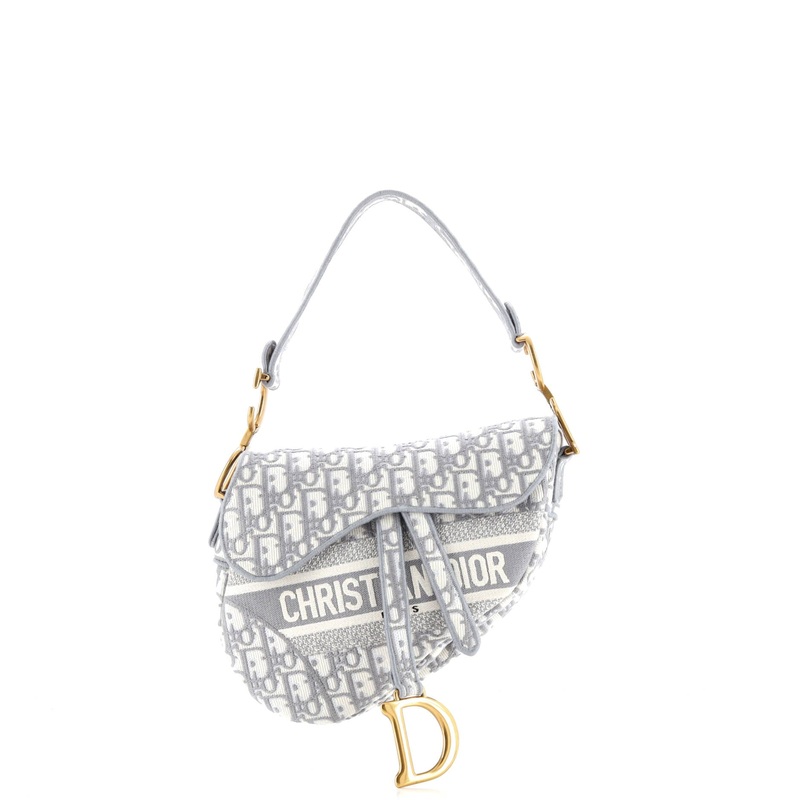 Saddle Handbag Logo Embroidered Oblique Canvas Medium