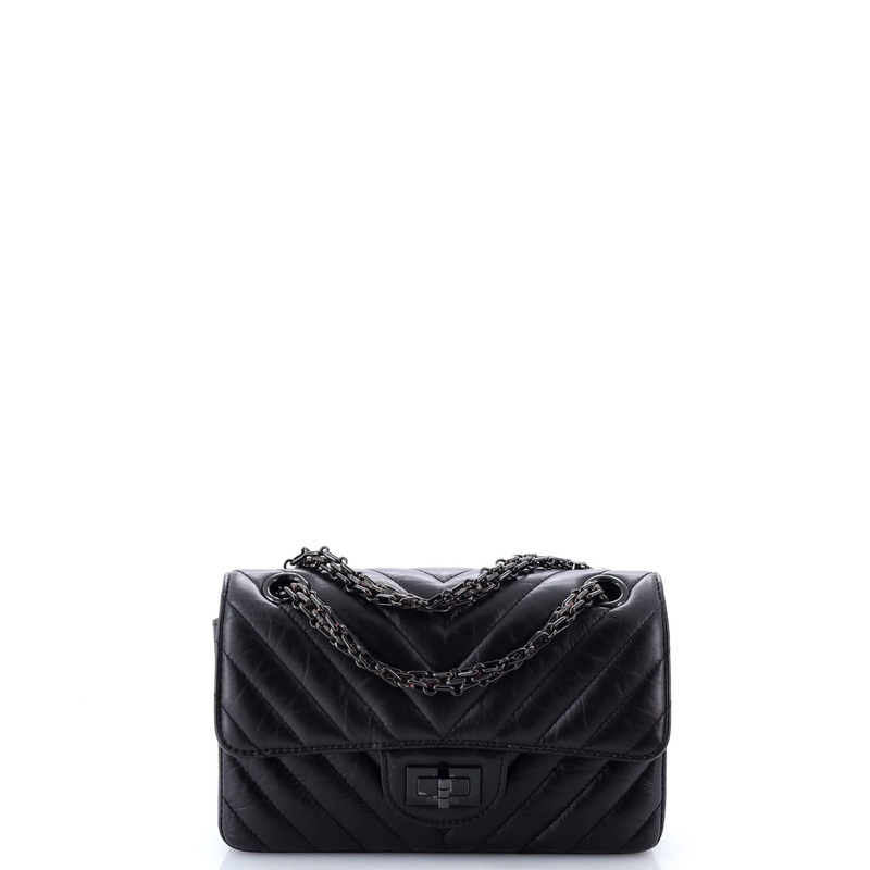 So Black Reissue 2.55 Flap Bag Chevron Aged Calfskin Mini
