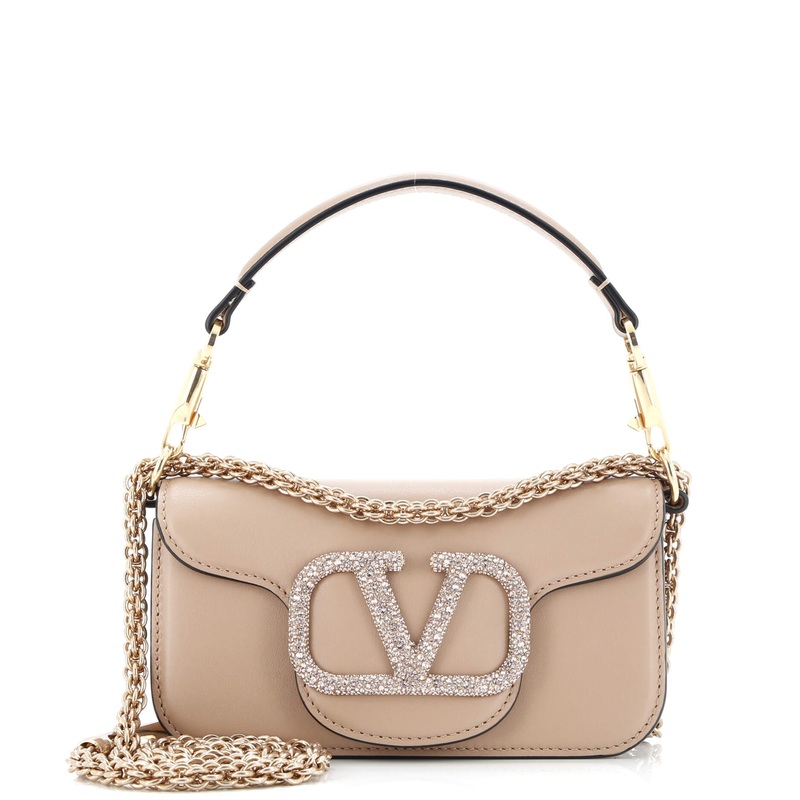 VLogo Loco Flap Shoulder Bag Leather with Crystals Small