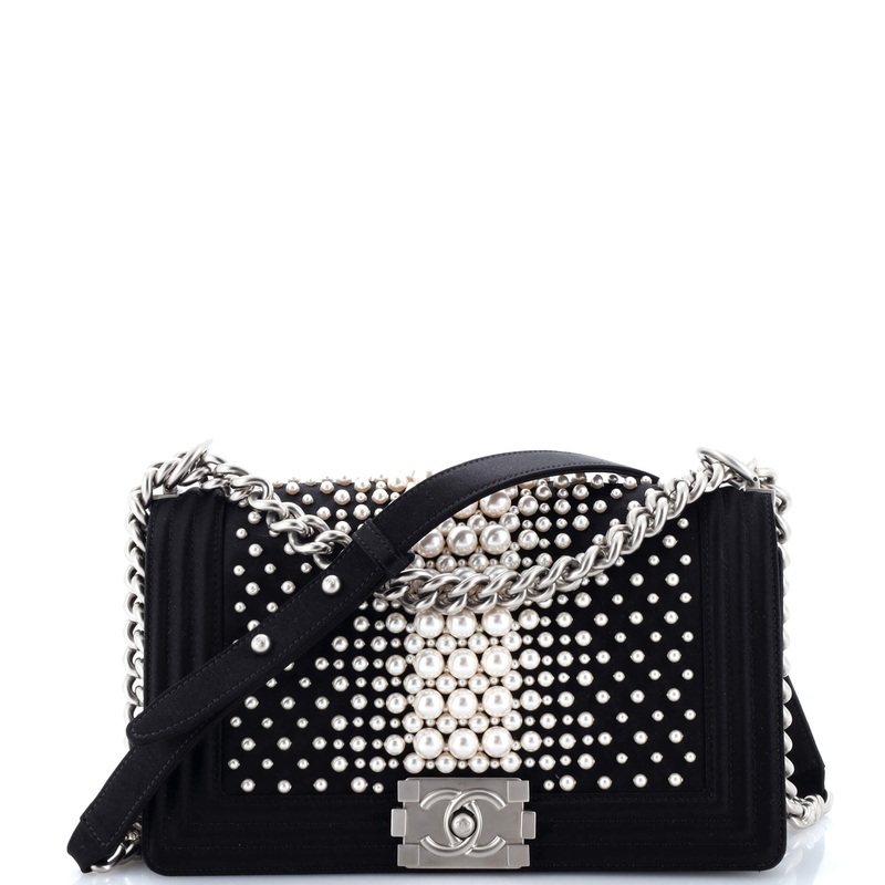 Boy Flap Bag Pearl Embellished Satin Old Medium