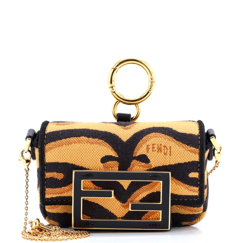Chain Baguette Charm Bag Embroidered Canvas Nano