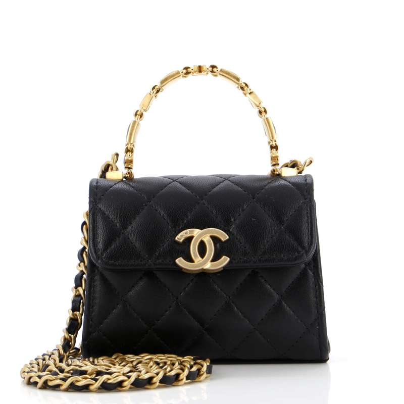Coco Enamel Top Handle Flap Bag Quilted Lambskin Small