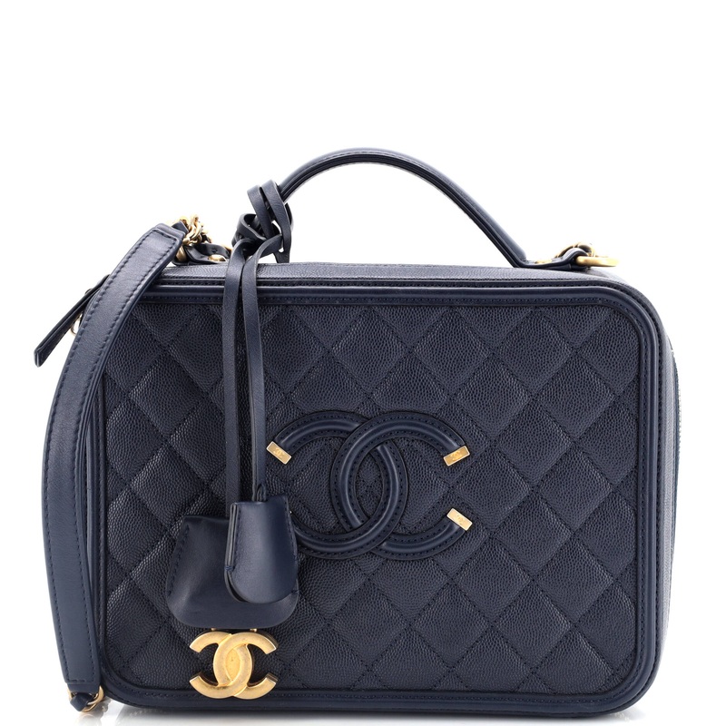Filigree Vanity Case Quilted Caviar Large