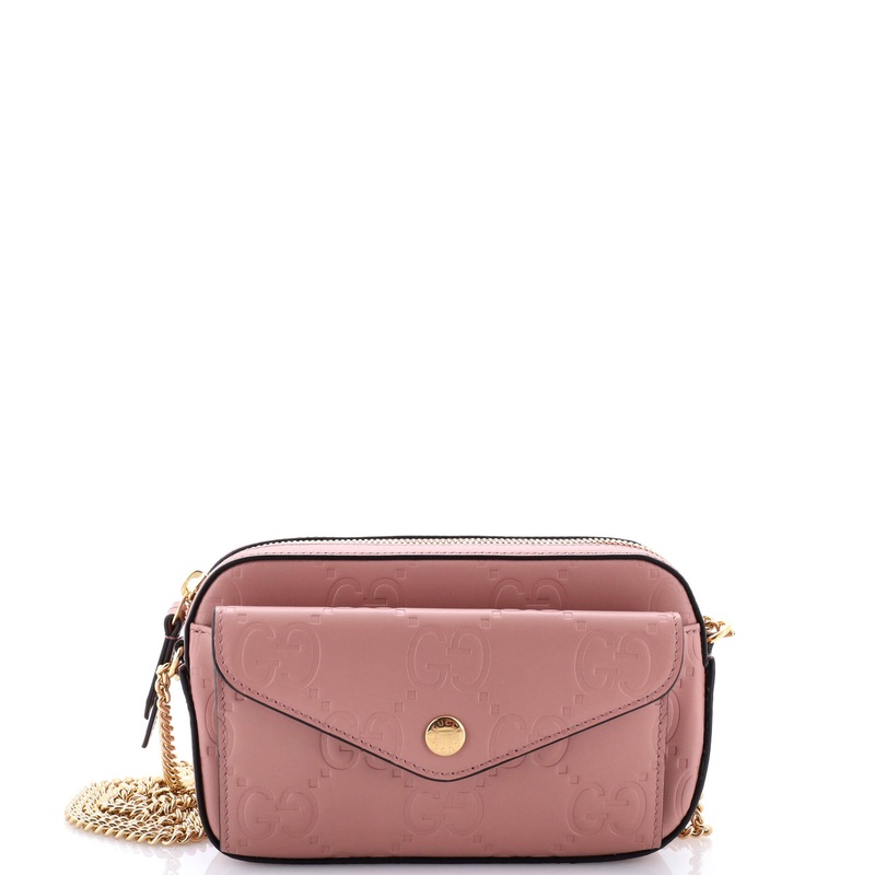 Front Pocket Chain Shoulder Bag Jumbo GG Embossed Leather Super Mini