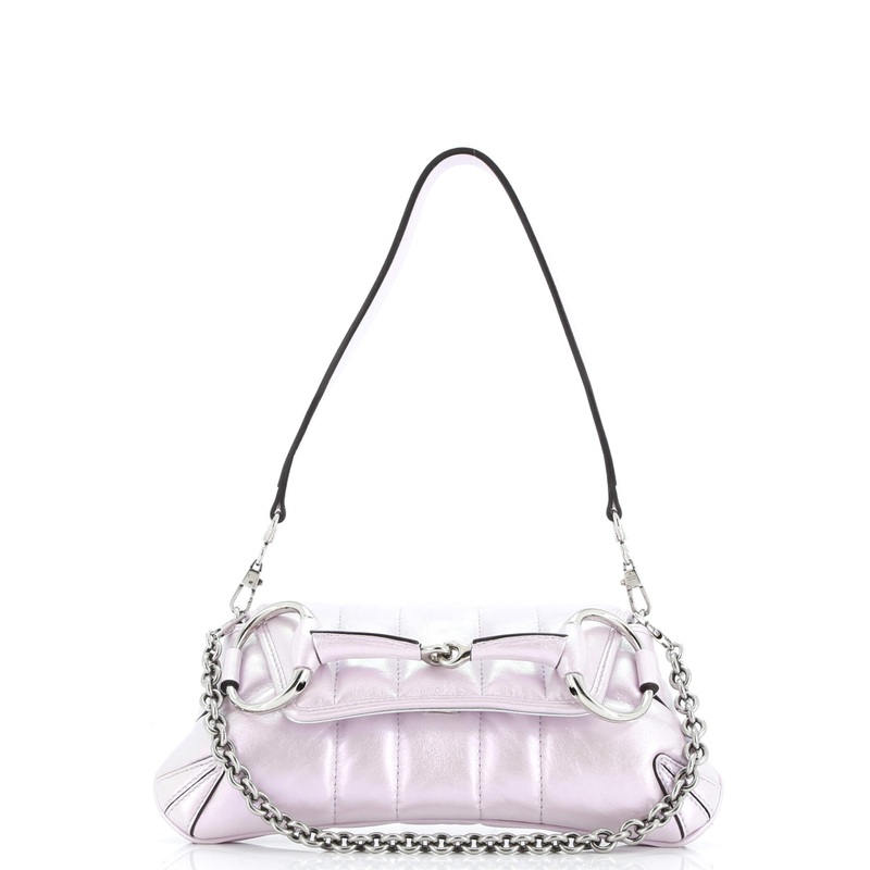 Horsebit Chain Shoulder Bag Vertical Quilted Leather Small