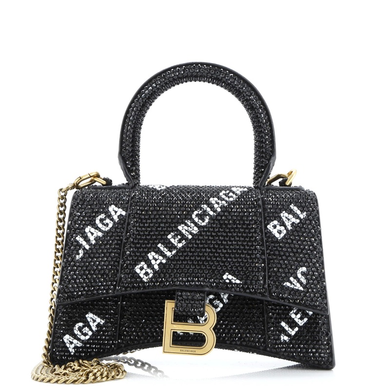 Hourglass Top Handle Bag Suede and Allover Logo Crystals XS