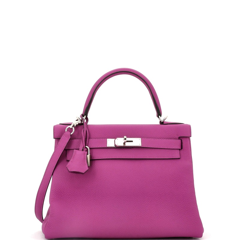 Kelly Handbag Rose Pourpre Togo with Palladium Hardware 28