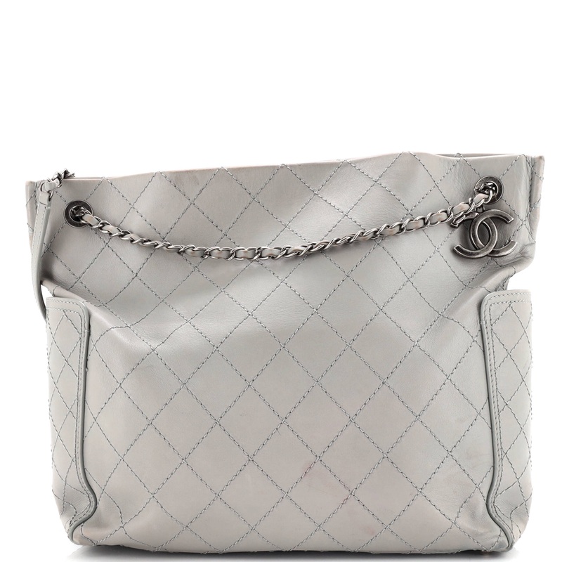 CC Pocket Shoulder Bag Quilted Calfskin Large