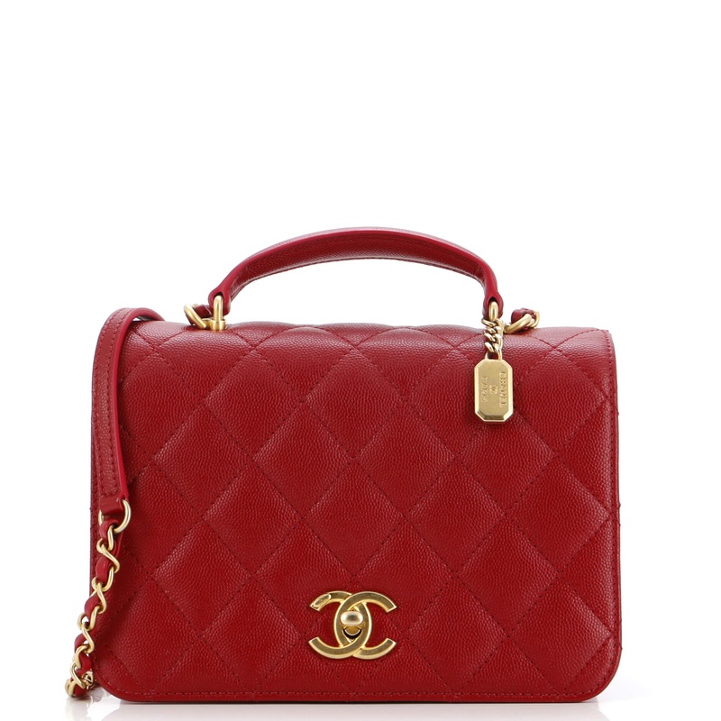CC Top Handle Chain Full Flap Bag Quilted Caviar Small