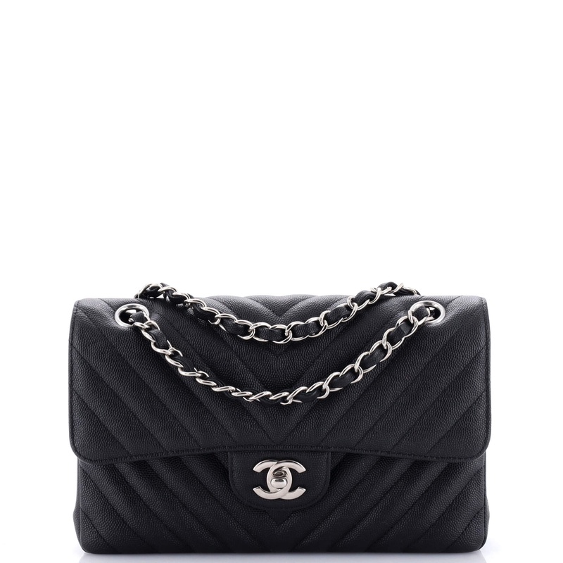 Classic Double Flap Bag Chevron Caviar Small