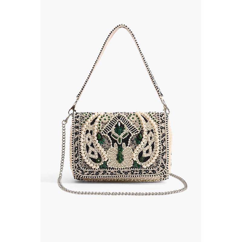 Emerald Stone Embellished Shoulder Bag