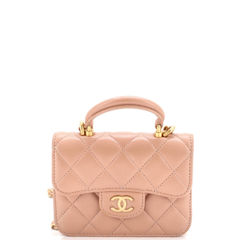 Top Handle Flap Coin Purse with Chain Quilted Lambskin