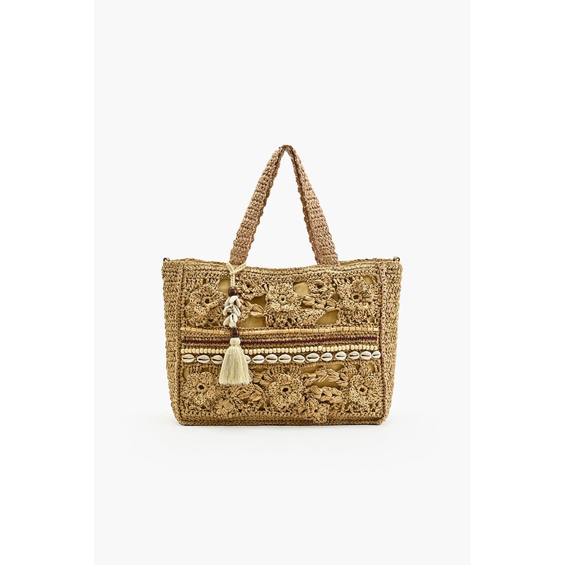 Bali Beaded Shell Raffia Tote