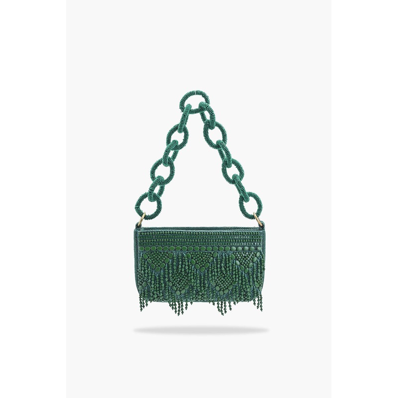 Emerald Eden Beaded Shoulder Bag
