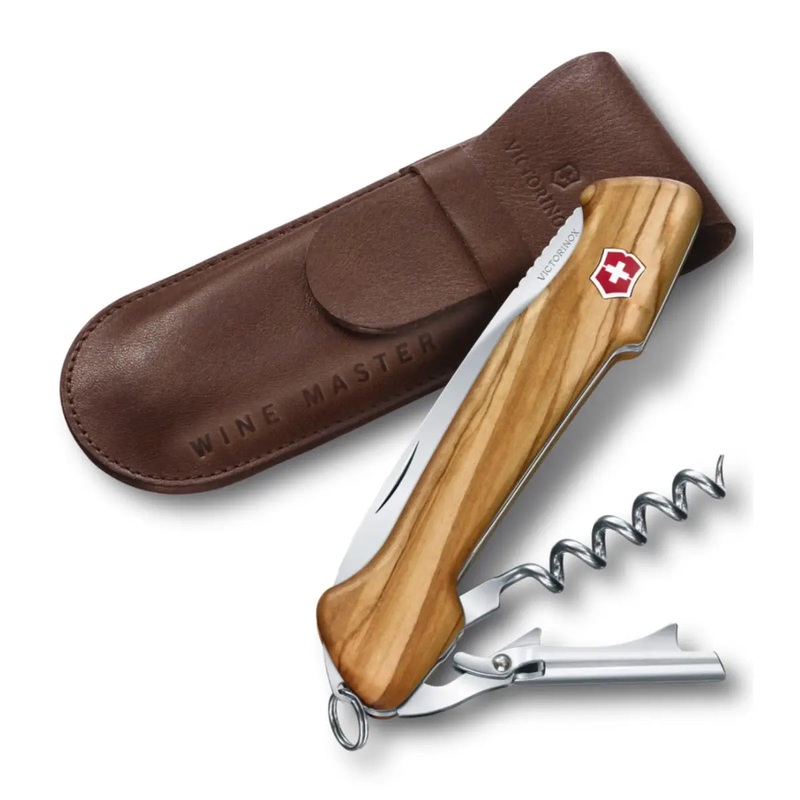 Victorinox Wine Master Wood Swiss Army Knife with leather pouch - Beige Olive Wood