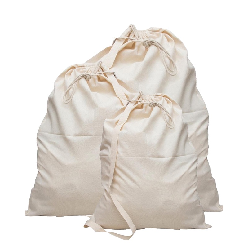 12 ct Premium Cotton Laundry Bags W/Shoulder Strap (Small-Medium-Large) - By Dozen