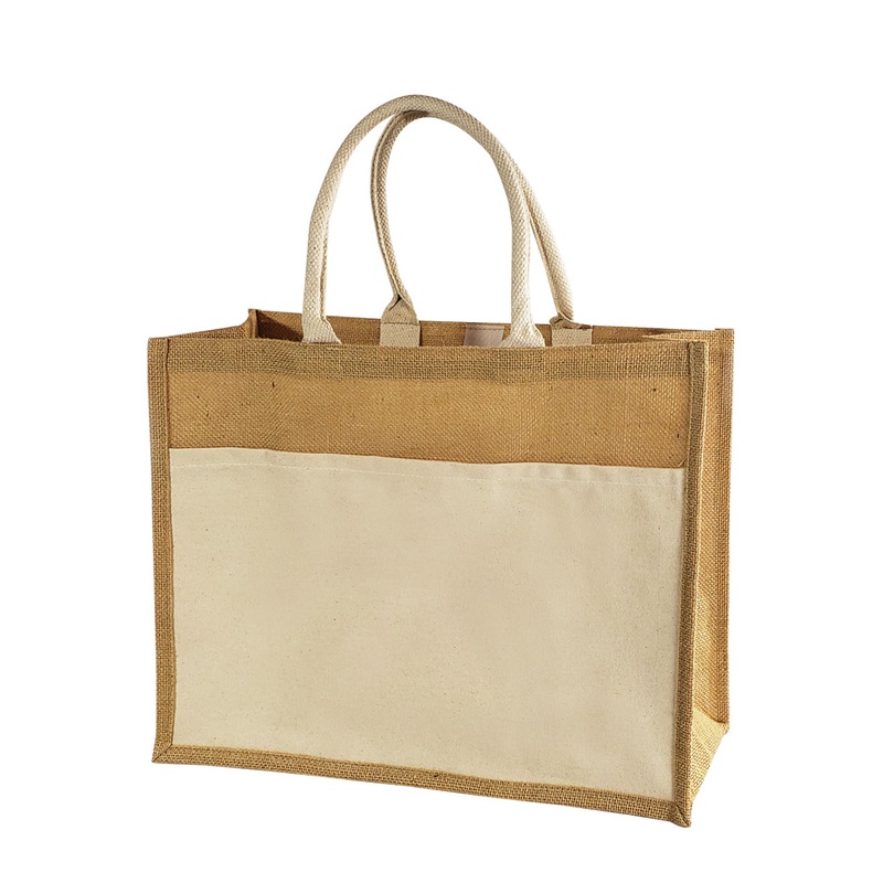 6 ct Easy-to-Decorate Jute Tote Bags with Canvas Front Pocket - Pack of 6
