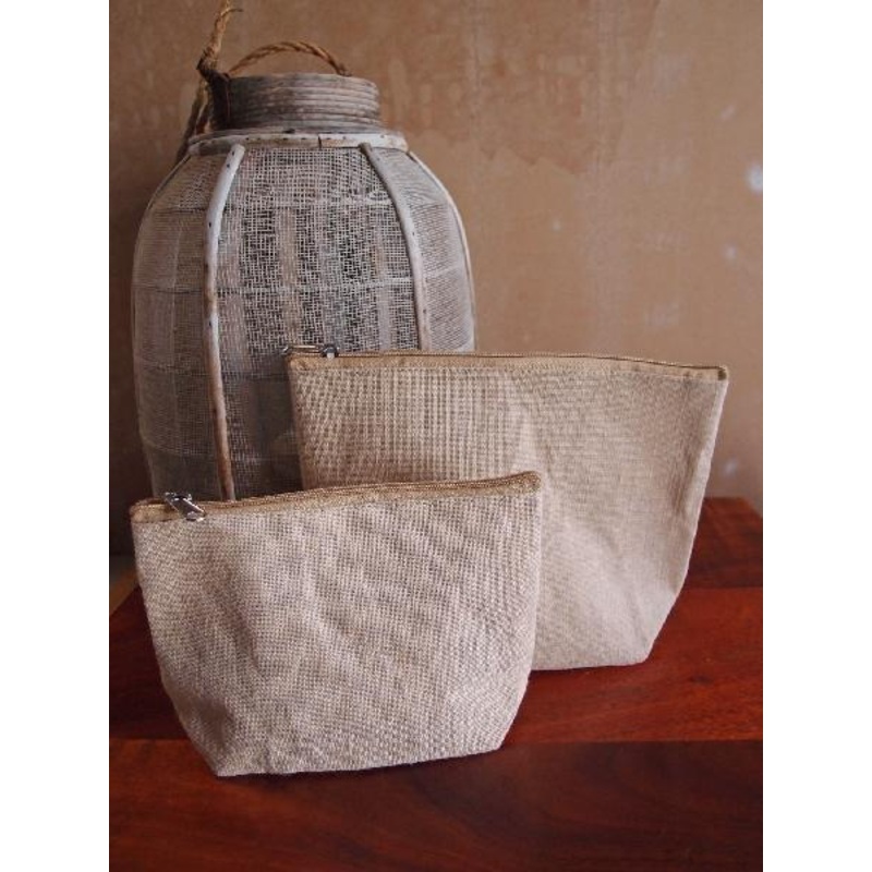 6 ct Zippered Jute / Canvas Pouch Cosmetic Bag with Gusset - By Bundle