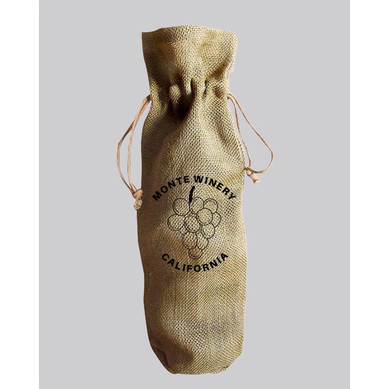Eco-Friendly Single Bottle Jute Wine Bags with Drawstring w/ Your Logo