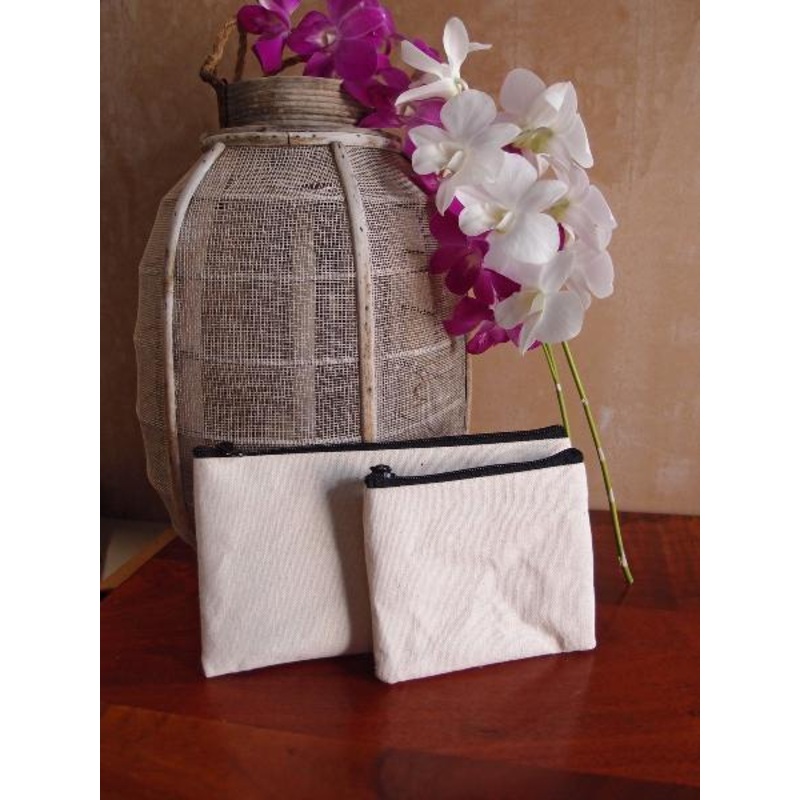 Mini Flat Zippered Jute Blend Canvas Pouch