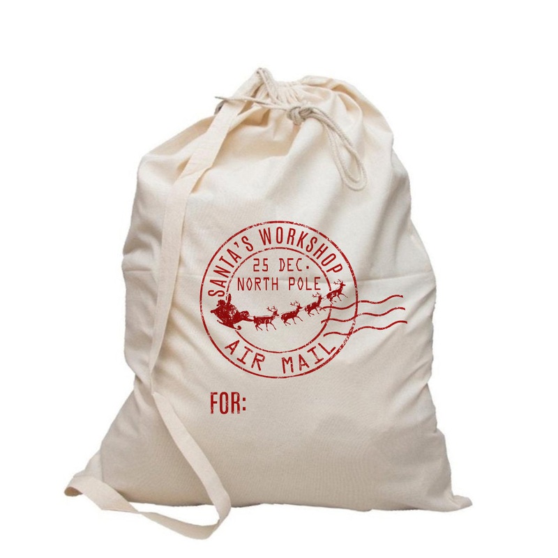 Printed Santa's Workshop Air Mail Canvas Santa Sacks