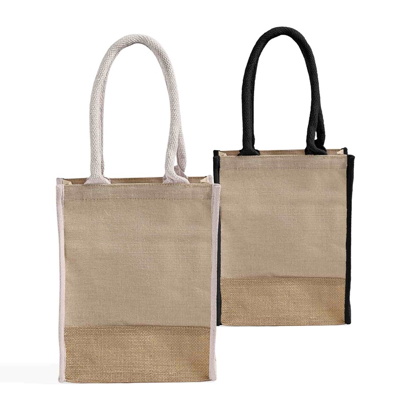Small Jute Blend Tote Bags with Full Gusset and Burlap Accents - TJ911