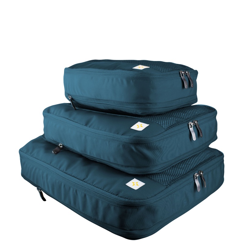 3-PC COMPRESSIBLE PACKING CUBE SET Ocean Teal