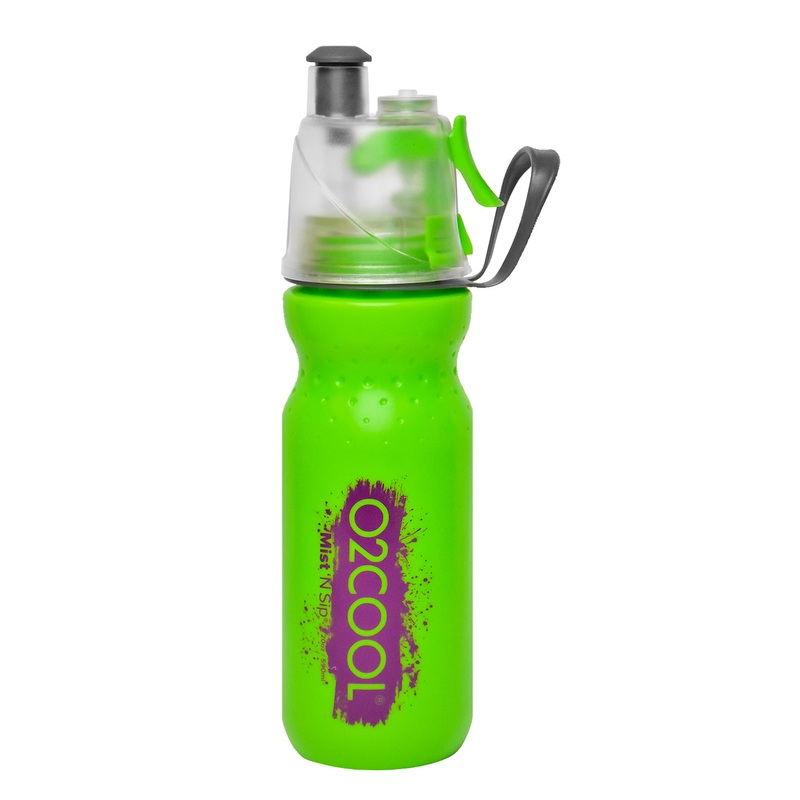 O2COOL Arctic Squeeze Sw Mist 'N Sip Insulated Water Bottle 20oz with Lock & Mount (Green/Purple)