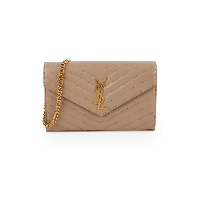 Saint Laurent Classic Cassandre Chain Wallet on Chain WOC Dark Beige