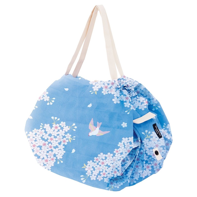 Shupatto Foldable Tote (M) - Hana Ni Tori (Blue)