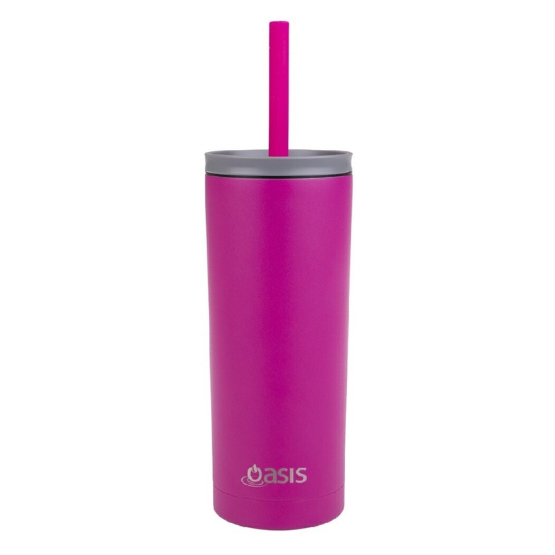 Oasis Super Sipper Insulated Tumbler with Silicone Straw 600ML - Fuchsia