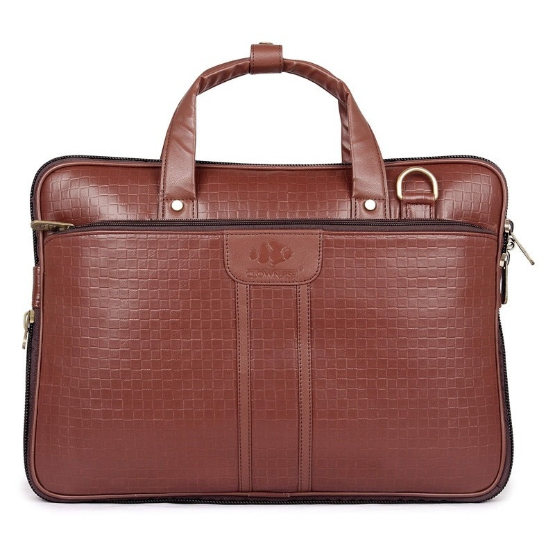 14 inch Laptop Briefcase - Premium Vegan Leather | 3 Compartments | Cinnamon