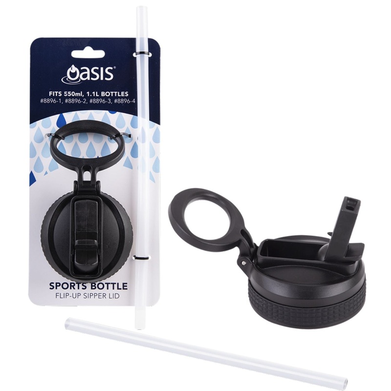 Oasis Bottle Sipper Cap wtih Straw for Insulated Sports Water Bottle with Screw Cap 550ml/780ml/1.1L - Black