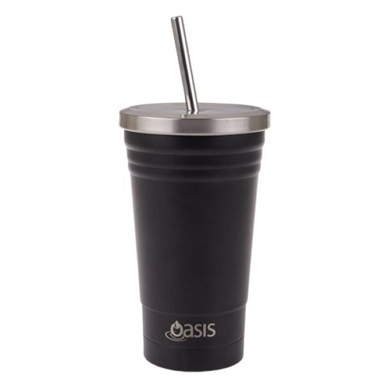 Oasis Stainless Steel Insulated Smoothie Tumbler with Straw 500ML - Black
