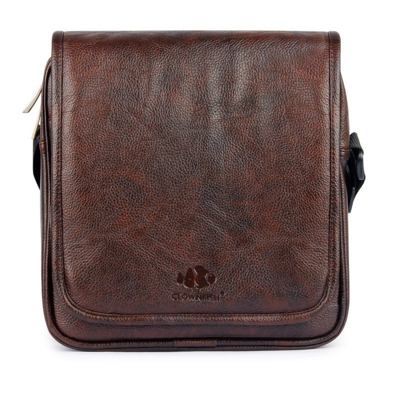 THE CLOWNFISH Brown Messenger Bag - Premium Leatherette, Adjustable Strap | Utility Pocket | 2 Compartments | Burnt Brown