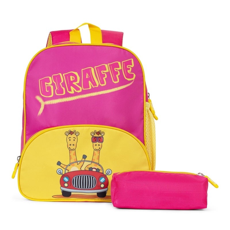 THE CLOWNFISH Mini Explorer Series Backpack - Durable, Lightweight | Pencil Pouch Included | 12 Litres | Pink - Giraffe