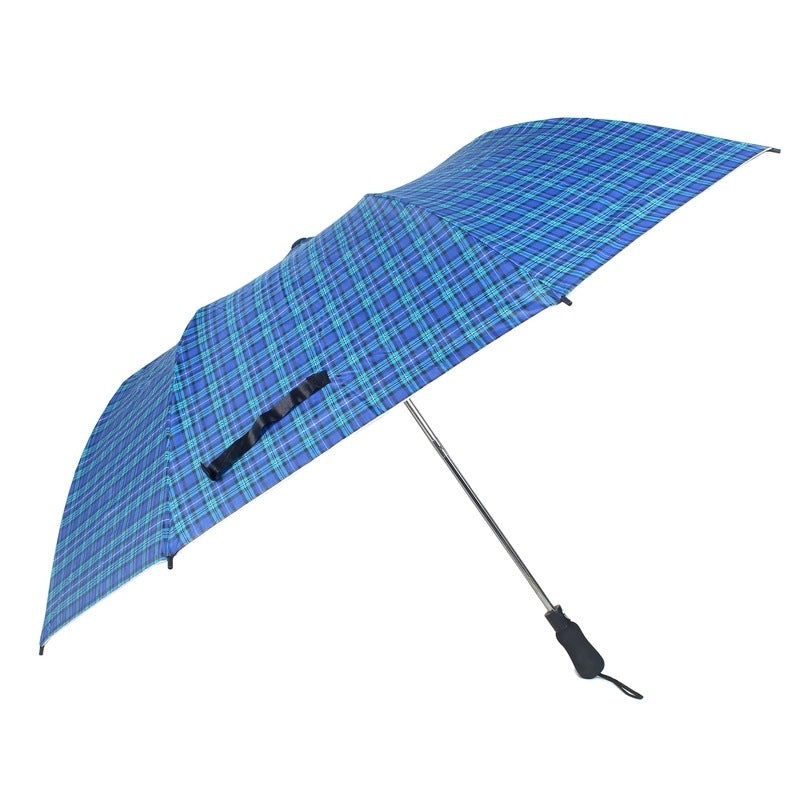 THE CLOWNFISH Umbrella 2 Fold Auto Open Waterproof Pongee Umbrellas For Men and Women (Checks Design- Sky Blue)