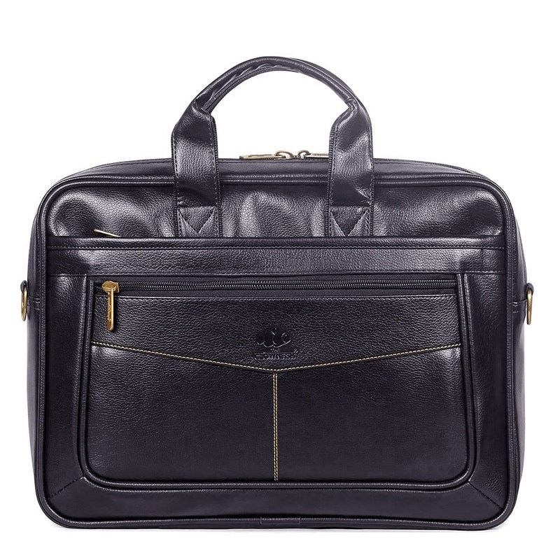 THE CLOWNFISH Unisex-Adult Faux Leather 15.6 Inch Utility Laptop Messenger Bag (Black)