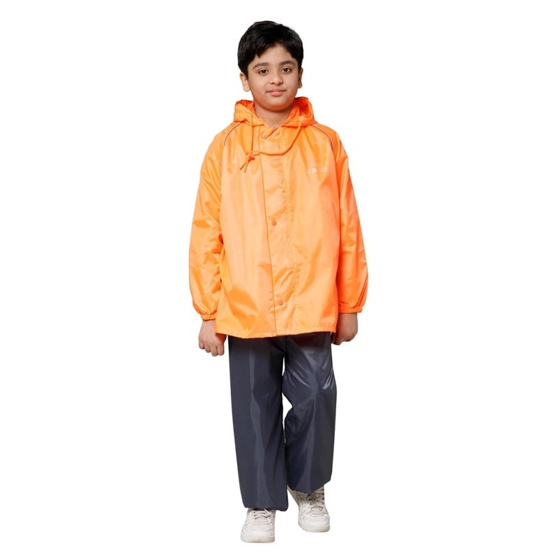 Duke Series: Reversible Kids Raincoat with Hood & Reflector | Includes Storage Pouch | Age: 5-7 years | Orange