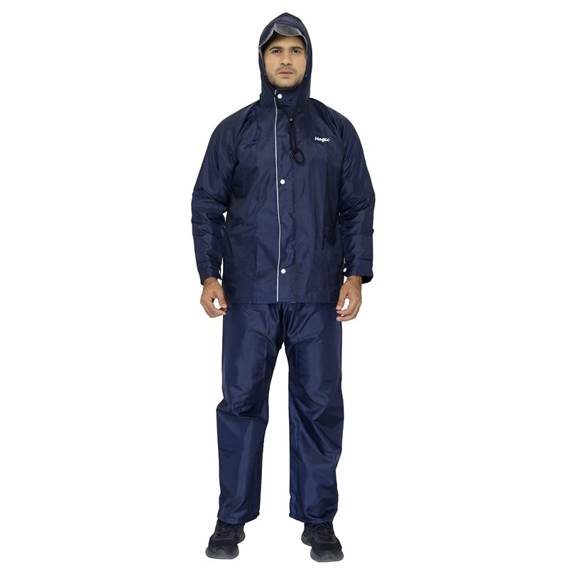 Men Rain Coat - Waterproof, Reflective, Lightweight | With Pants | XXL | Magic Blue