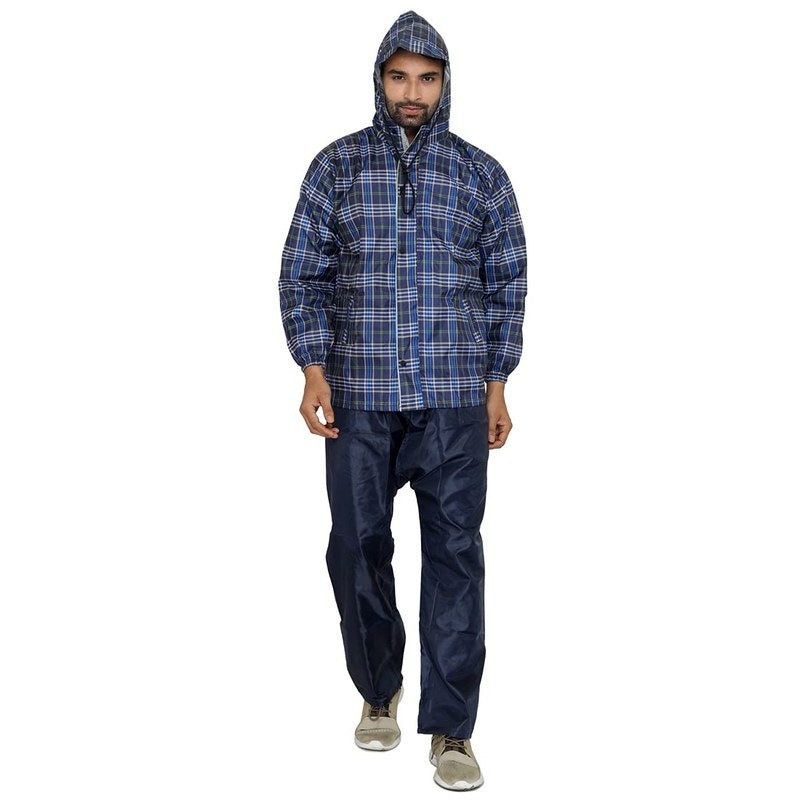 Men Rainwear - Waterproof, Reversible with Hood | Top & Bottom | 2XL | Navy Blue
