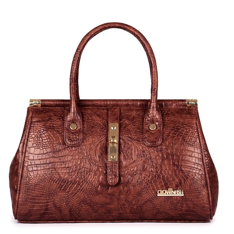 THE CLOWNFISH Athena Series Handbag - Premium Leatherette | Stylish Ladies Purse | Mahogany