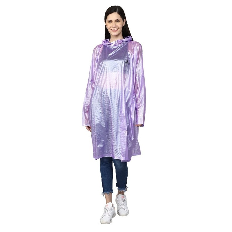 THE CLOWNFISH Avalon Series Womens Waterproof PVC Transparent Self Design Pullover Longcoat/Raincoat with Adjustable Hood (Purple, XX-Large)