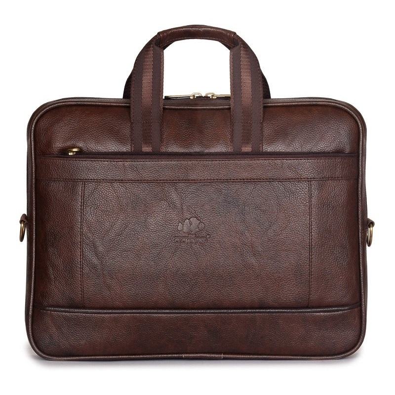 THE CLOWNFISH Biznes Faux Leather 14 inch Laptop Messenger Bag (Dark Brown)