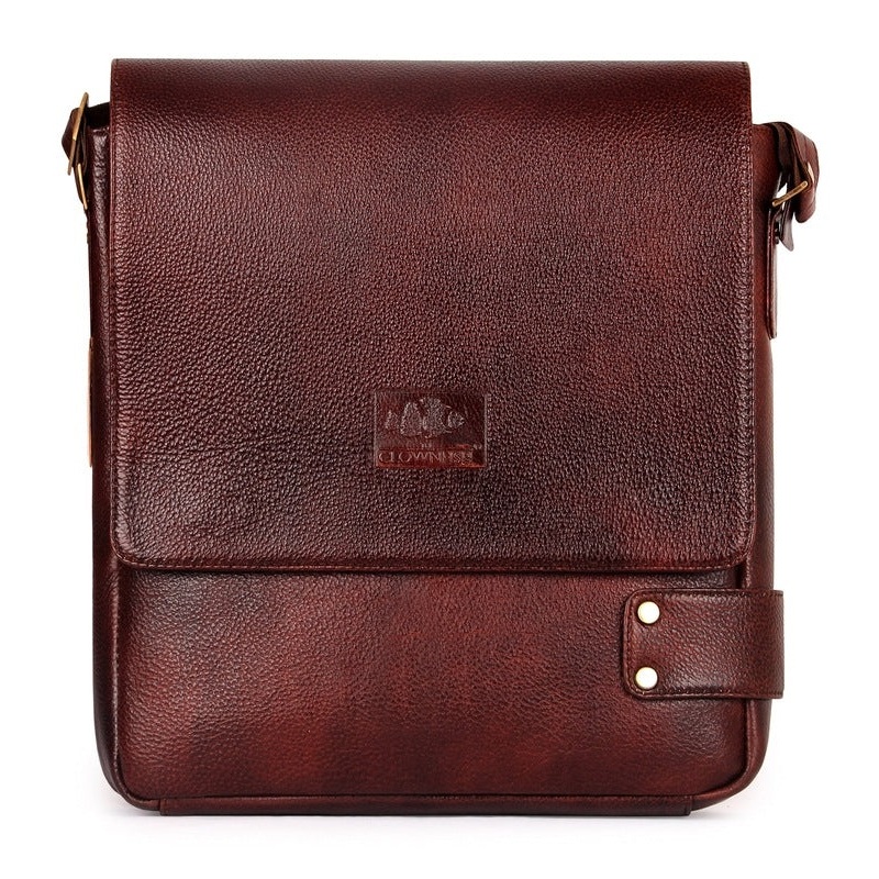 THE CLOWNFISH Classic Series Leather 23 cms Mahogany Messenger Bag